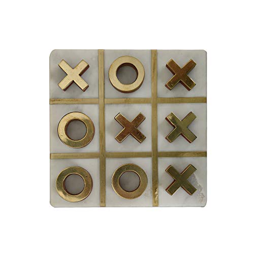 Image of Manor House Marble & Brass Tic Tac Toe Game Set | Natural Stone Board | Decorative Tabletop Strategy Game | Gift for Kids & Adults | Home Decor Accent | 6 Inch | Coffee Table Game