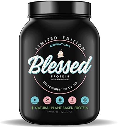 BLESSED Plant Based Protein Powder – 23 Grams, All Natural Vegan Protein, 2 Pound, 30 Servings (Birthday Cake)