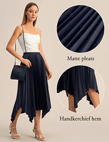 LilySilk Pleated Handkerchief Maxi Skirt Flowy Flare Irregular Hem Elastic Waist Midi A Line Dress Spring Summer Soft4