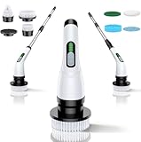 VigorDay Electric Spin Scrubber - Cordless Bathroom Scrubber with 7 Brush Heads - Dual Speed IPX7 Waterproof Power Scrubber for Heavy-Duty Bathtub, Glass, Tile, and Car Cleaning (White)