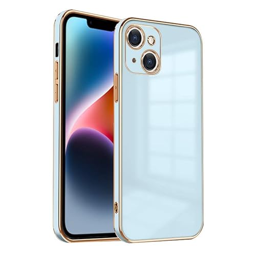ZNX\ZENIX iPhone14 ケース TPU おしゃれ バンパー型 ケース ストラップホール かわいい くすみカラー ゴールド 大人 ZX-milky2 (iPhone14 (6.1), スカイブルー)
