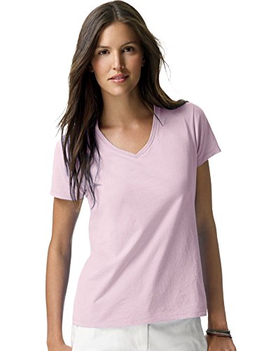 Hanes Women's Nano Premium Cotton V-Neck Tee, Pale Pink, Large