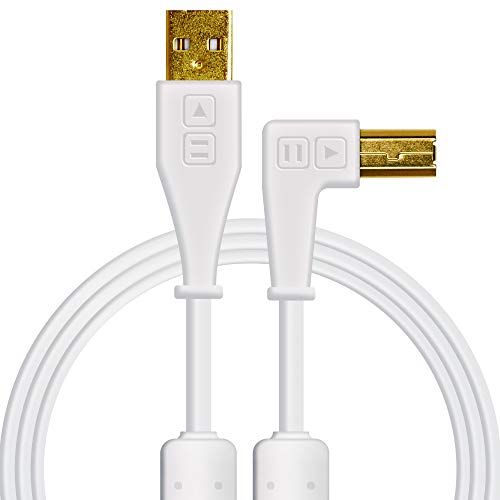 DJ TechTools Chroma Cables Right-Angled USB-A to USB-B Cable | 1.5m / 5 ft | Audio Optimized | Shielded from Interference | Cable Tie (White)
