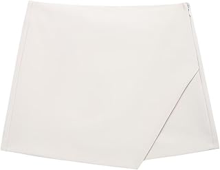 XSFAMGB 1 Minifalda Corta for Mujer, con Dobladillo Lateral y Cintura Alta, for Verano.(Beige,M)