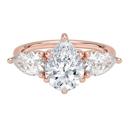 3 CT Pear Cut Lab Grown Diamond Luxe Three Stone Engagement Ring For Her