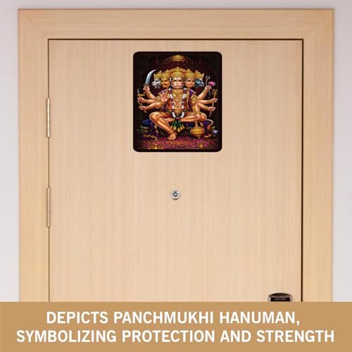 Image of BerryBox Panchmukhi Hanuman MDF Sticker Wall Frame Door Vastu Dosh Rectification Remedy Of Home, Office And Factory MDF Photo Poster with self adhesive tape 4x6 inch (Style 8)