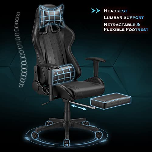 Soontrans-Silla-Gamer-Ergonomica-Silla-Gaming-con-Reposapies-Reposacabeza-y-Cojin-Lumbar-Reposabrazos-Ajustable-Mecanismo-de-Inclinacion-Carga-maxima-de-150-kg-Negro