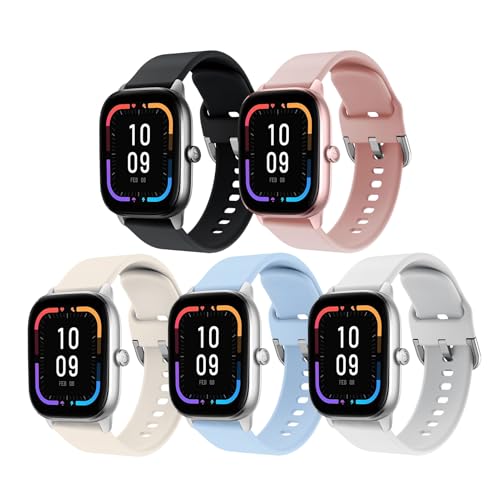 YHC Paquete de 5 correas para Amazfit GTS/GTS 2/GTS 2e/GTS 2 mini/GTS 3/GTS 4, correas de repuesto compatibles con Amazfit Bip/Bip Lite/Bip U/Bip U Lite/Bip S/Bip S Lite, talla única, Silicona, No es