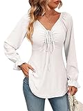 Photo Gallery orandesigne maglietta donna eleganti manica lunga maglia leggera t-shirt scollo v con coulisse camicetta volant moda casual sexy tshirt curvy tunica bluse cerimonia casacca bianco m