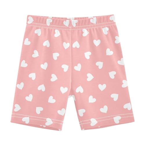 Scattered Heart Motif Salmon Girls Cartwheel Shorts Girls Bike Shorts Under Dress Soft Cotton Breathable