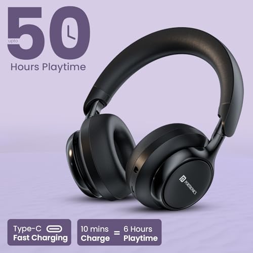 Image of Portronics Muffs M7 Over Ear Headphone with USB-A & Type C 2.4Ghz Receiver, Detachable Boom Mic, Upto 50 Hours Playtime, Deep Bass, Bluetooth V5.4, 40mm Dynamics Driver, Type C Fast Charging(Black)