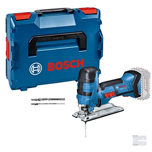 Bosch Professional 18V System scie sauteuse sans-fil GST 18 V-LI S (poignée champignon, profondeur de coupe bois/alu/métal : 120/20/8 mm, 3 lames, pare-éclats, sans batterie ni chargeur, dans L-BOXX)