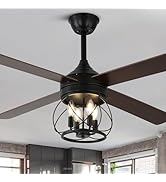 Curve Curio 52 Inch Farmhouse Ceiling Fan with Light and Remote Industrial Ceiling Fan Quiet and ...