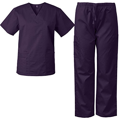 Medgear Scrubs for Men and Women Scrubs Set Medical Uniform Scrubs Top and Pants (2XL, Purple)