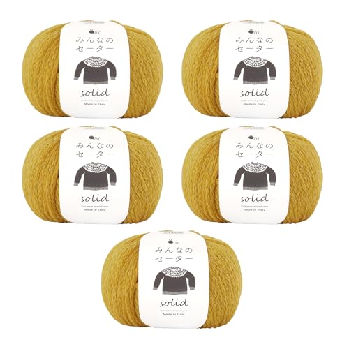 原ウール Knitworm 毛糸 みんなのセーター ソリッド 5玉セット (6.マスタード)（Amazon）