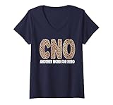 Women's CNO Leopard Nurse Life Chief Nursing Officer V-Neck T-Shirt, Navy Blue, Large