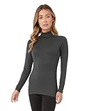 32 Degrees Women's Lightweight Baselayer Mock Top | Long Sleeve | Form Fitting | 4-Way Stretch | Thermal, Charcoal Heather, X-Small