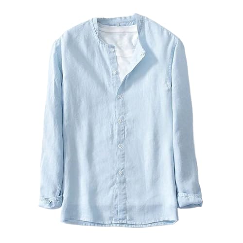 Chemise en lin homme style chinois col montant chemisier manches longues