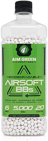 Aim Green Biodegradable Airsoft BBS, Premium-Grade 6mm Airsoft BBS, 0.20 Grams, 5,000 Count