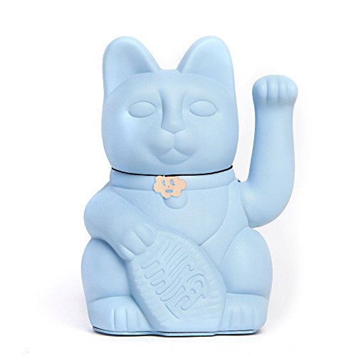 Gato de la Suerte chino - Lucky Cat - Maneki Neko. AZUL CLARO, M (10x6x15cm)