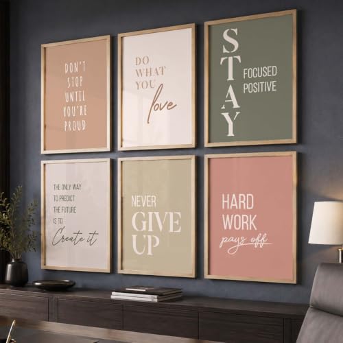 Image of kotart wood Quotes Frames for Wall Decor - Motivational Photo Frame for Wall Decoration - Quotes Wall Poster with Frame for Room and Office - Set of 6, Rectangular, (Art 1, 13X17)