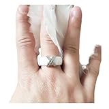 Bague céramique blanc ou noir et croix zirconium acier inoxydable pour femme fait main cadeau anniversaire, noel, fête des mères (Blanc, 62 (US 10))