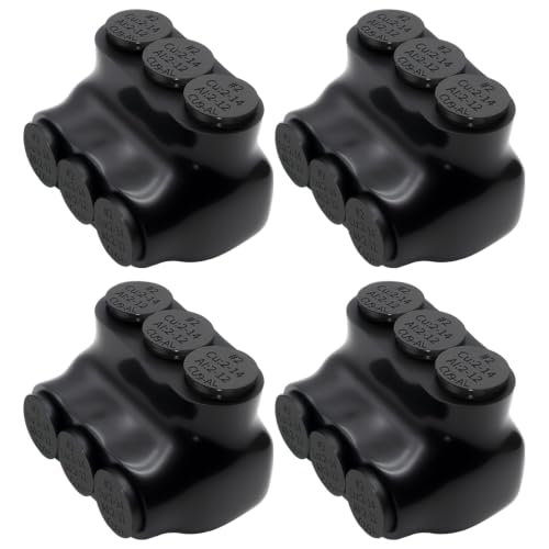 Insulated Multi Cable Connectors Single Entry 3 Port Splice Electrical Power Connector Black Interconnect Terminals Pre Filled (2-14 AWG Wire Range) 4PCS