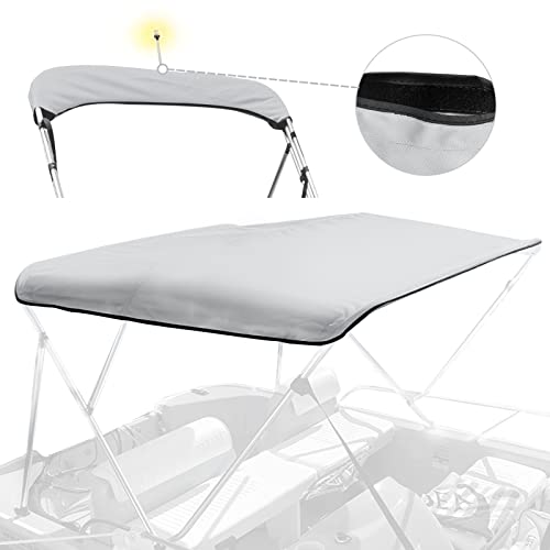 Gray 3 Bow Bimini Top Replacement Canvas For Boat With Light Hole And Storage Boot, Easy Install Zipper Sleeves, Heavy Duty Waterproof 600D Marine Sun Shade Boat Canopy Without Frame #TOP8