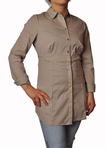  Liu-Jo Camicia Lunga Tessuto Rigato Diagonale Tono su Tono C61078 Beige tg (48)