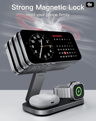 3 w 1 magnetyczna ładowarka bezprzewodowa 25 W, składana stacja ładowania USB-C, kompatybilna z etui, dla Phone 17/16/15/14/13/12, zegarka Watch i słuchawek-czarny