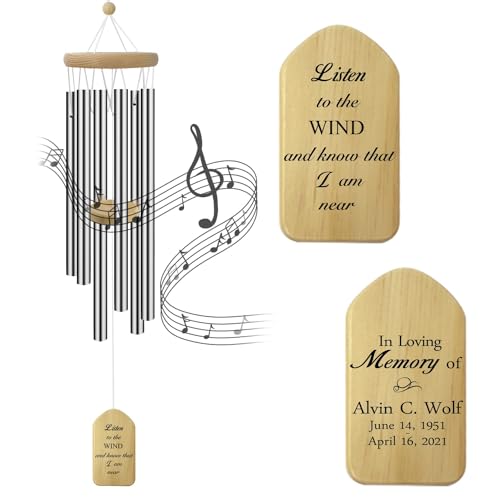 Image of Personalized Memorial Wind Chimes,Customized Large Wind Chime Outdoor,Metal Windchime Deep Tone,Custom Wind Chime in Loving Memory, Sympathy Gift After Loss of Mom Dad or Loved One