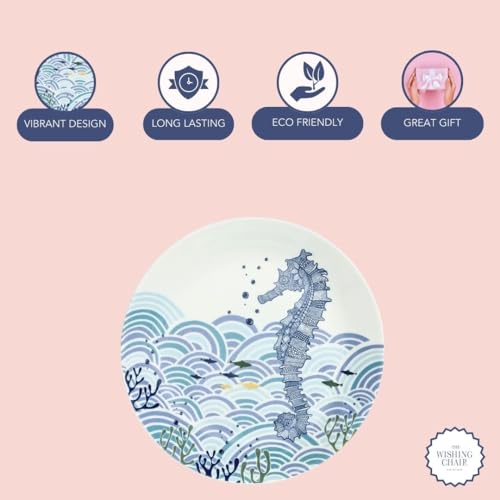 Image of The Wishing Chair | Animal Illustrative Series Wall Plate | Decorative Ceramic Plate | Unique Sea Horse Design | Perfect for Home Decor | Great Gift Idea