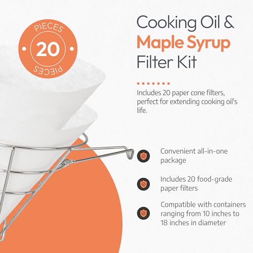 Maple-Syrup-Cone-Filter-Holder-with-20-Paper-Filters-Cooking-Oil-Filter-Strainer-Stainless-Steel-Deep-Fryer-Oil-Filter-Strainer-Stand-10-Inch-Cone-Filters