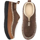 EverFoams Men's Micro Suede Memory Foam Moccasin Slippers with Fuzzy Sherpa Lining and Anti-skid Sole Coffee Size 9 UK