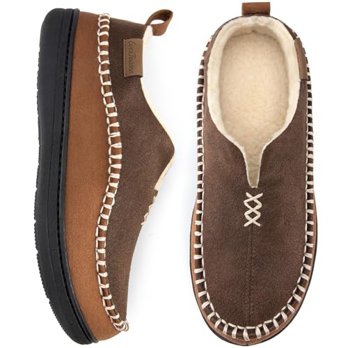 EverFoams Men's Micro Suede Memory Foam Moccasin Slippers with Fuzzy Sherpa Lining and Anti-skid Sole Coffee Size 10 UK