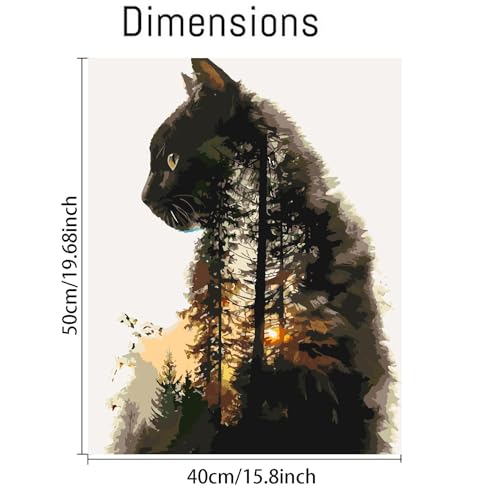 Image of Clendo Forest Cat Paint by Numbers for Adults, Painting by Numbers Kit on Canvas for Beginners, Adults' Paint-by-Number Kits Oil Painting Kits for Gift Home Wall Decor 16x20 Inch