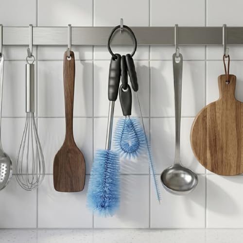 Image of 3Pcs Bottle Cleaner Brush Set, L Shape 15 inch Long Handle Washing Bottle Cleaning Brushes for Narrow Neck Water Bottles Tumblers Straws Coffee Mugs Sport Bottles Flasks and Thermos Lid Cup Brush