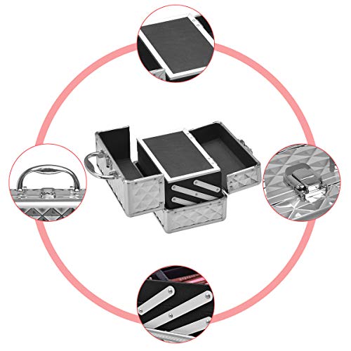 GIANTEX Kosmetikkoffer mit Spiegel, Beauty Make-up Case Schminkkoffer aus ABS und Aluminium, 2 ausziehbare Ablagen… – Bild 5