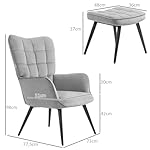 HOMCOM Ohrensessel mit Hocker, Loungesessel, Relaxsessel, Polstersessel mit Samtoptik, Fernsehsessel, Esszimmerstuhl bis 120 kg, für Wohnzimmer, Hellgrau – Bild 3