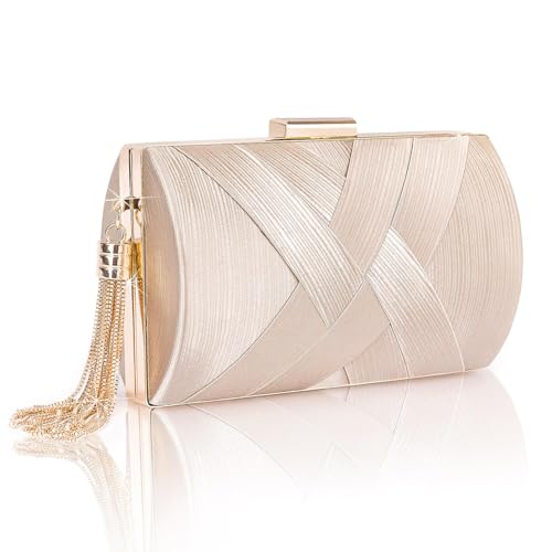 Dilireba Women's Clutch Bag, Evening Bag for Women Clutch, Party Bags Gold Satin Party Wedding Clutch Bag with Chain, Crossbody Bag, Gold Champagne, 17.5*7*11.5 Cm/6.89*2.76*4.53 Pulgadas