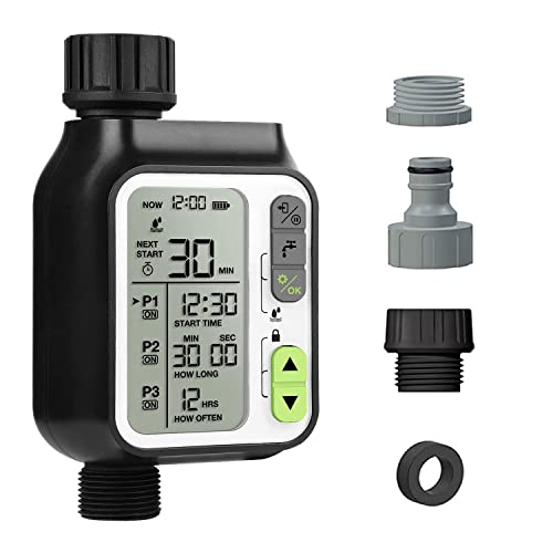 Image of Pinolex Sprinkler Water Timer with 3 Separate Watering Programs and Rain Auto Sensor Function, Garden Lawn Hose Faucet Timer Irrigation System Controller /Child Lock /Rain Barrel /3.5 inch Screen /IPX5 India