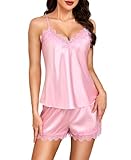 RSLOVE Pyjama Femme Satin 2 Pièces   Ensemble Lingerie Caraco et Short Vêtements de Nuit Sexy Rose M