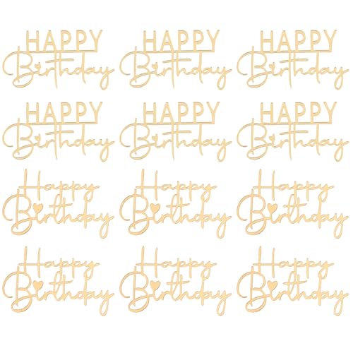 12pcs Acrylic Happy Birthday Cupcake Topper Gold Cake Topper Sign Mirror Mini Cakes Supplies Cupcake Party Decorations for Celebrating Happy Birthday Anniversary