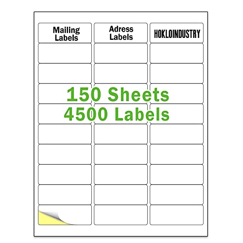 1" X 2-5/8" Address Labels,Printable Mailing Labels For Laser/Inkjet Printer,Permanent Adhesive Blank White Labels,Totally 4500 Sticker Labels(150 Sheets) #TOP12