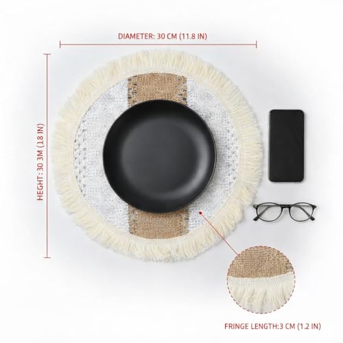 Image of HomeCloud Croshia Woven Table placemat - Heat Resistant, Washable Table Decoration for Dining, Office, Kitchen, Hotel, and Home (Round White Beige, Set of 1)