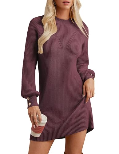 GRACE KARIN Women's Mock Neck Long Lantern Sleeve Sweater Dress 2025 Oversized Casual Knit Pullover Tunic Dress