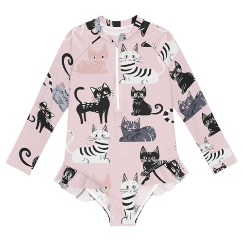 Image of Girls One Piece Swimsuits Long Sleeve Swimsuit Zipper Bathing Suits Swimwear