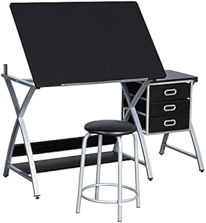 Yaheetech Adjustable Height Drawing Table, Artist Drafting Table with Tiltable Tabletop, Art Craft Desk for Artwork, Graphic Design, Reading