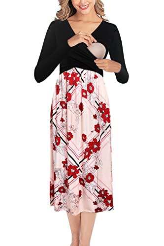 Image of PARNIXS Women's Fashion V-Neck Dress Breastfeeding Nursing Dress Maternity Dresses
