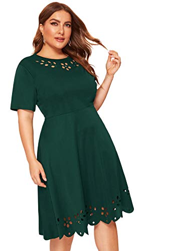 Romwe Women s Plus Size Cut Out A Line Swing Stretchy Midi Dresses Green X-Large